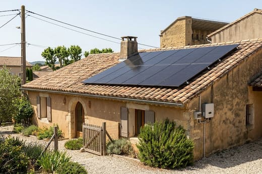 Modules photovoltaïques monocristallins noirs, montés en surimposition sur toiture