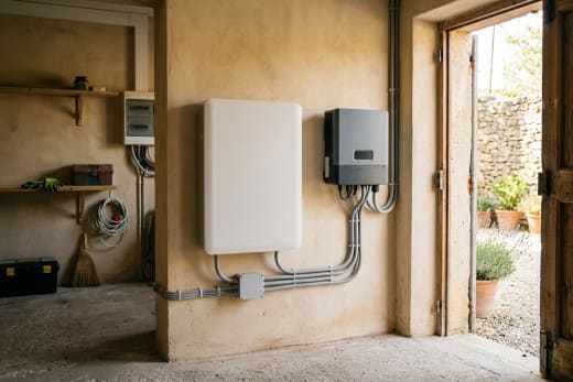 Une batterie domestique de stockage d'électricité solaire — photo d'illustration