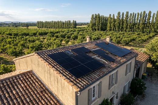 Toiture solaire dans la plaine de Rognonas, entre Rhône et Durance, aux portes d'Avignon — photo d'illustration