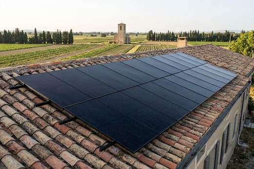 Panneaux solaires sur une toiture de la plaine maraîchère de Saint-Andiol — photo d'illustration